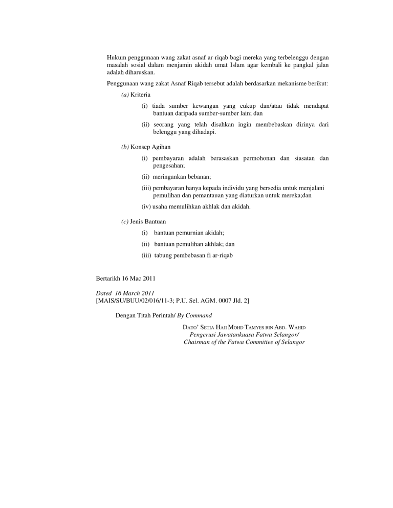 Hukum Penggunaan Wang Zakat Asnaf Riqab Bagi Mereka Yang Terbelenggu